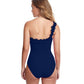 Back View Of Profile By Gottex Hula Dance Ruffle One Shoulder One Piece Swimsuit | PROFILE HULA DANCE NAVY
