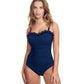 Front View Of Profile By Gottex Hula Dance D-Cup Scoop Neck Shirred Underwire One Piece Swimsuit | PROFILE HULA DANCE NAVY