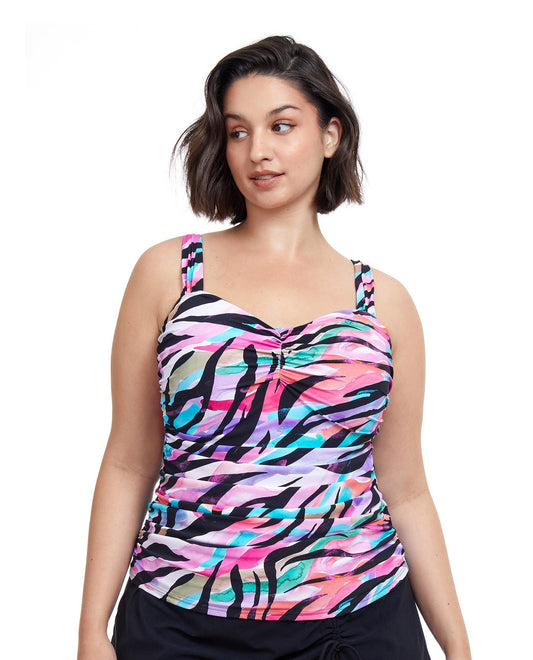 Front View Of Profile By Gottex Wild Parade Plus Size Shirred Underwire Tankini Top | PROFILE WILD PARADE