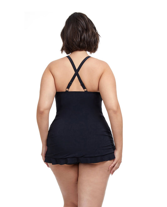 Back View Of Profile By Gottex Wild Parade Plus Size Underwire Halter Swimdress | PROFILE WILD PARADE