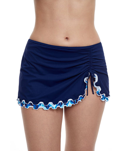 Front View Of Profile By Gottex Ocean Blues Side Slit Swim Skirt | PROFILE OCEAN BLUES NAVY