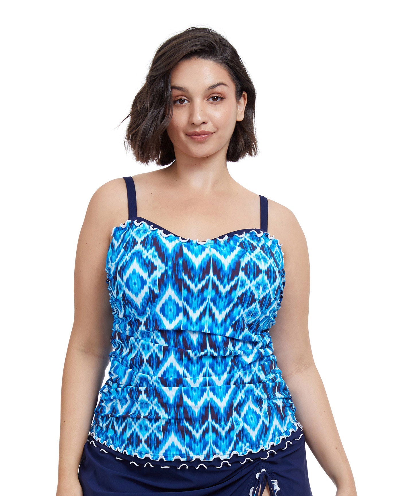 Front View Of Profile By Gottex Ocean Blues Plus Size Shirred Underwire Tankini Top | PROFILE OCEAN BLUES BLUE