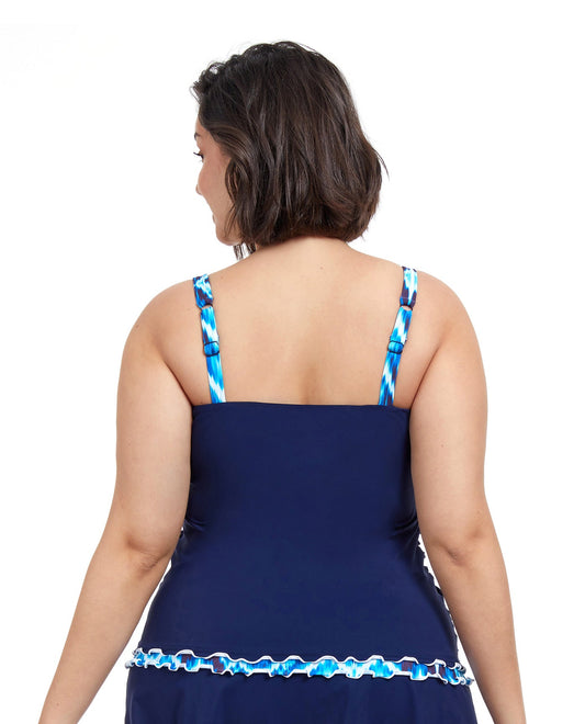 Back View Of Profile By Gottex Ocean Blues Plus Size Shirred Underwire Tankini Top | PROFILE OCEAN BLUES NAVY
