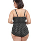 Back View Of Profile By Gottex Supreme Plus Size Scoop Neck Shirred Underwire One Piece Swimsuit | PROFILE SUPREME BLACK AND WHITE