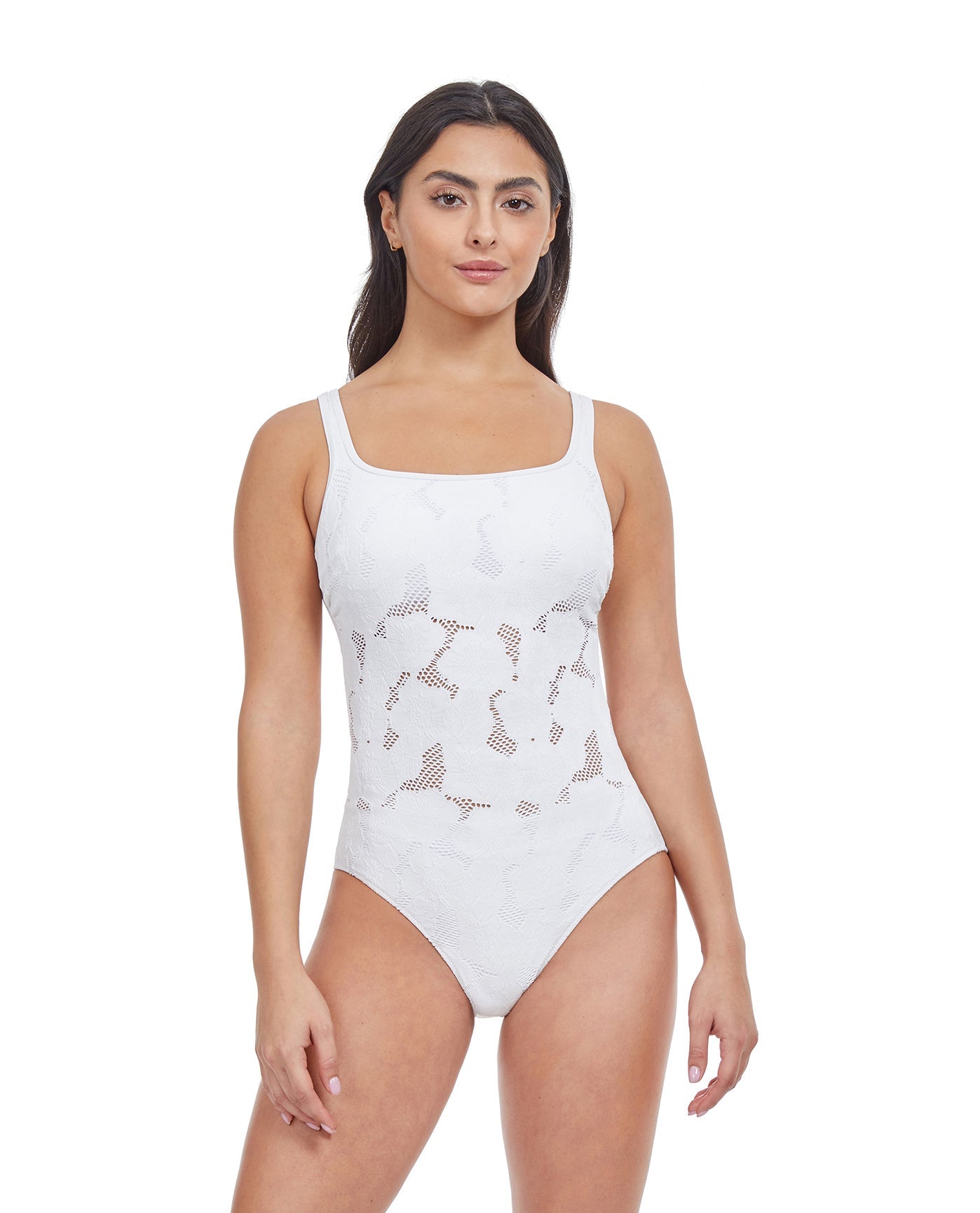 Front View Of Profile By Gottex Late Bloomer Round Neck One Piece Swimsuit | PROFILE LATE BLOOMER WHITE