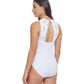 Back View Of Profile By Gottex Late Bloomer High Neck One Piece Swimsuit | PROFILE LATE BLOOMER WHITE