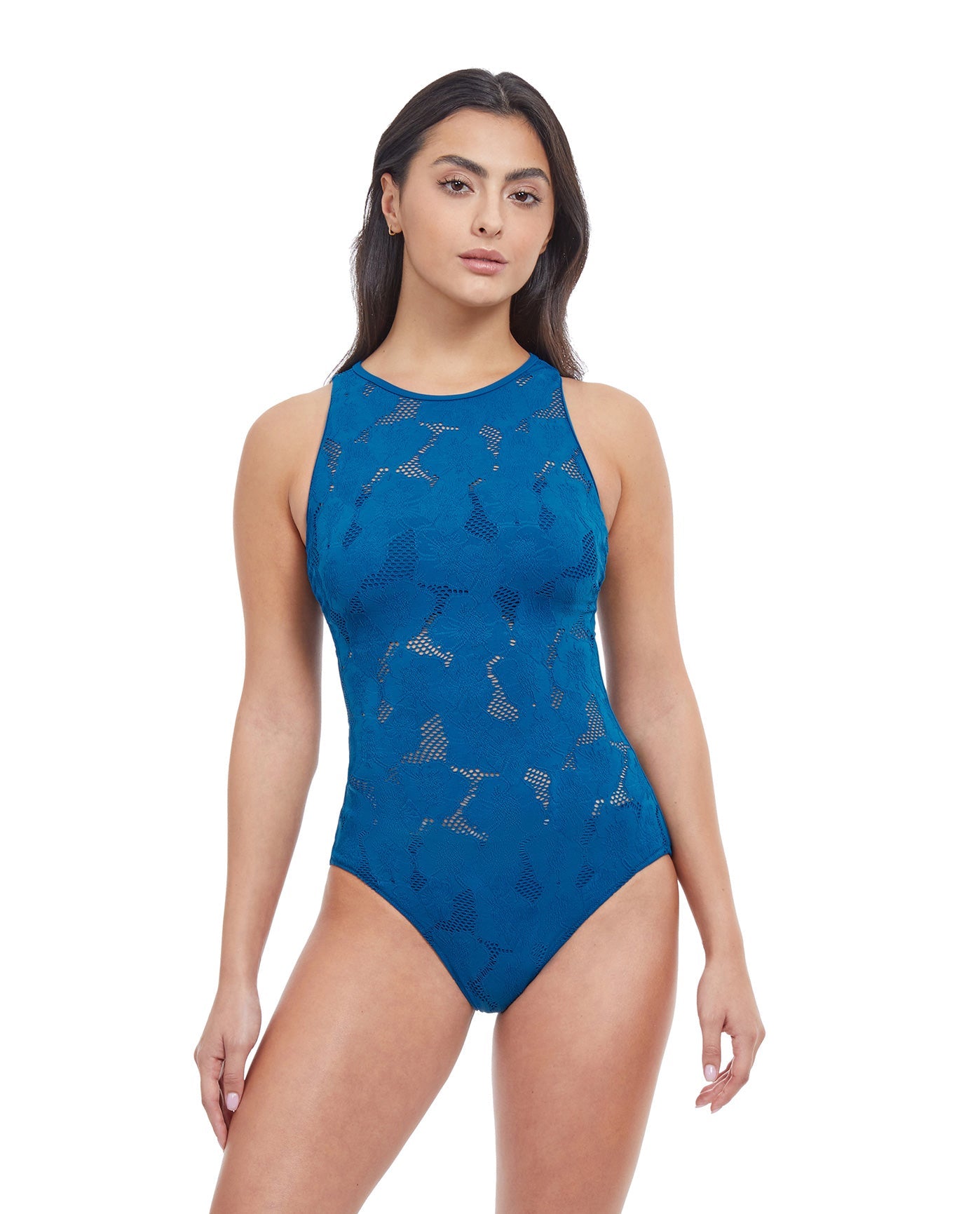 Front View Of Profile By Gottex Late Bloomer High Neck One Piece Swimsuit | PROFILE LATE BLOOMER PETROL