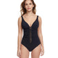 Front View Of Profile By Gottex The Twist D-Cup V-Neck Shirred One Piece Swimsuit | PROFILE THE TWIST BLACK