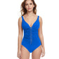 Front View Of Profile By Gottex The Twist D-Cup V-Neck Shirred One Piece Swimsuit | PROFILE THE TWIST ROYAL BLUE