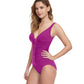 Side View Of Profile By Gottex The Twist D-Cup V-Neck Shirred One Piece Swimsuit | PROFILE THE TWIST WARM VIOLET