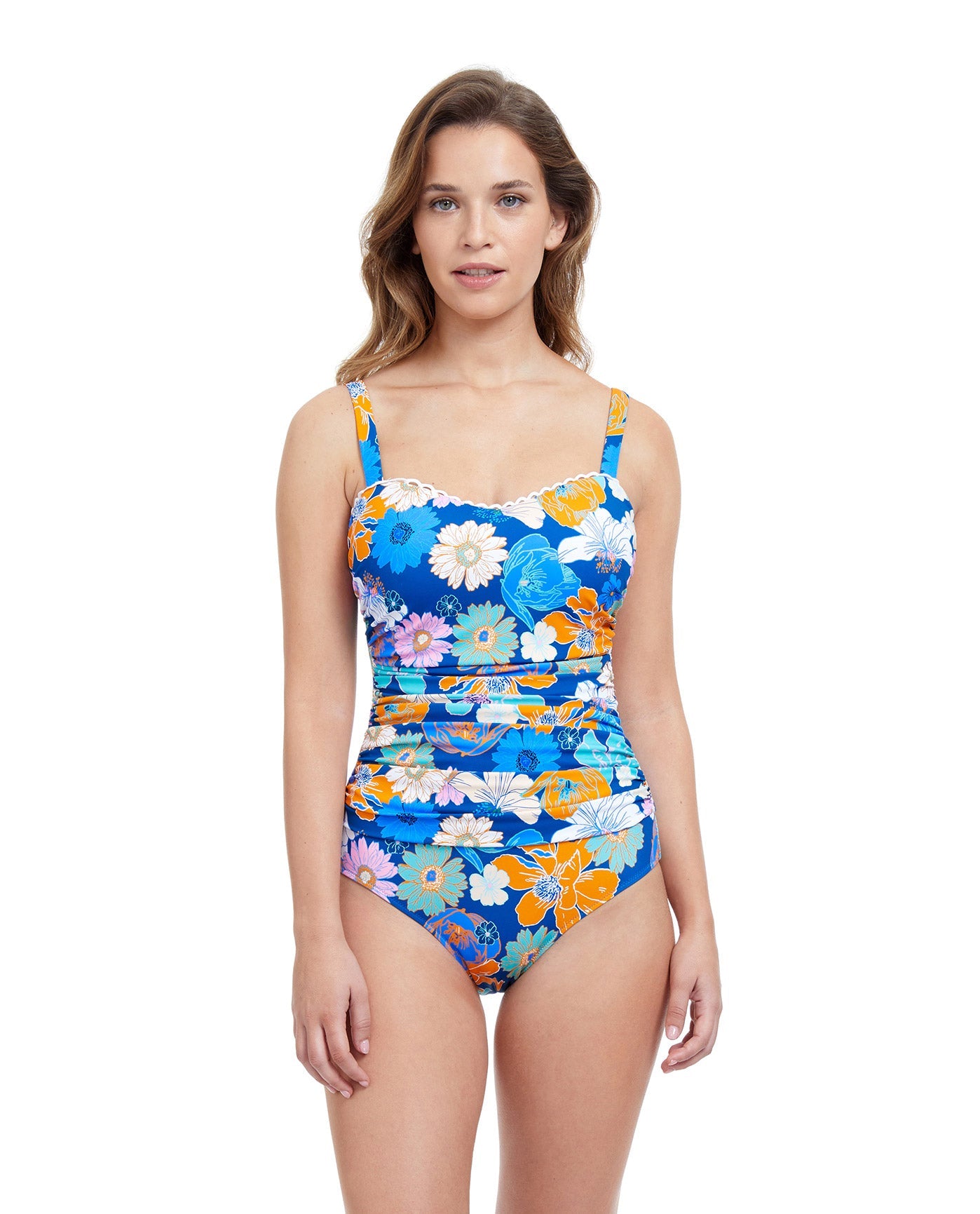 Front View Of Profile By Gottex Rising Sun D-Cup Underwire One Piece Swimsuit | PROFILE RISING SUN BLUE