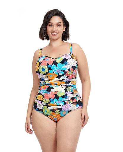 Front View Of Profile By Gottex Rising Sun Plus Size Underwire One Piece Swimsuit | PROFILE RISING SUN BLACK