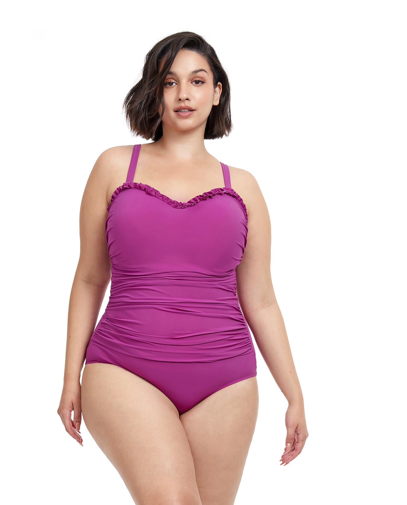 Front View Of Profile By Gottex Frill Me Plus Size Underwire One Piece Swimsuit | PROFILE FRILL ME WARM VIOLET