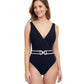 Front View Of Profile By Gottex California Girl Belted V-Neck One Piece Swimsuit | PROFILE CALIFORNIA GIRL BLACK