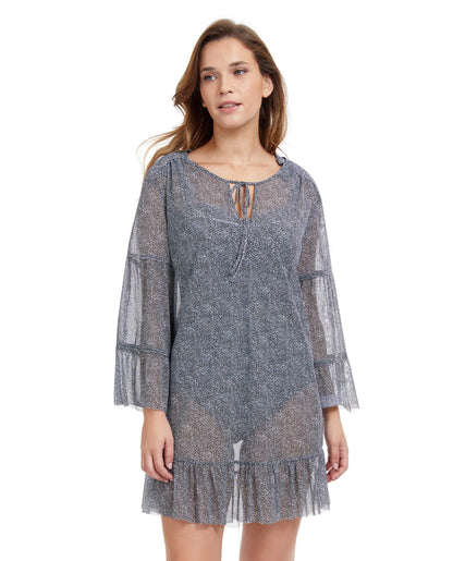Front View Of Profile By Gottex Colette V-Neck Mesh Tunic Cover Up | PROFILE COLETTE