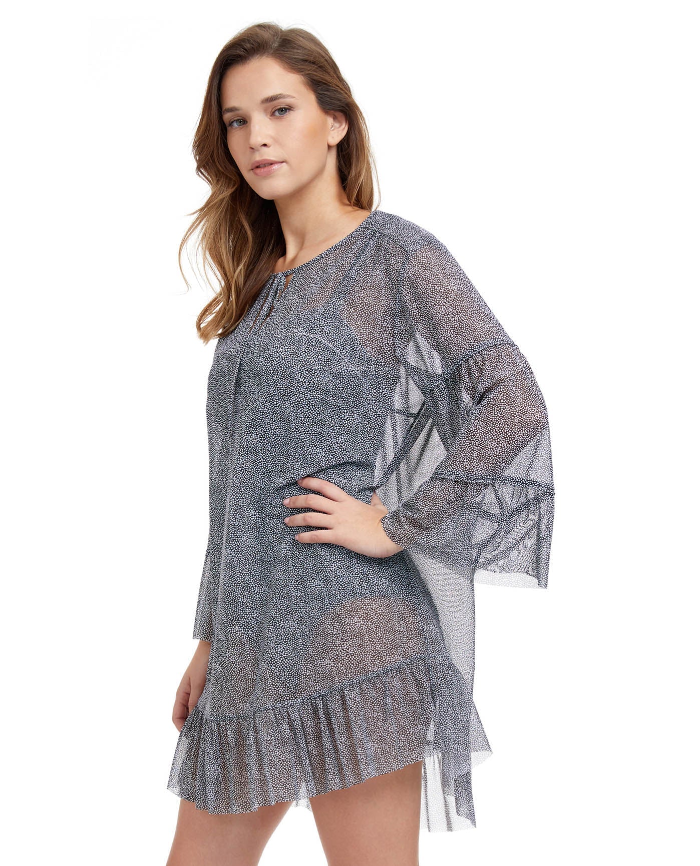 Side View Of Profile By Gottex Colette V-Neck Mesh Tunic Cover Up | PROFILE COLETTE