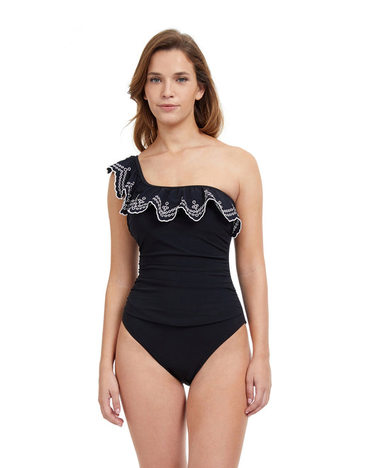 Front View Of Profile By Gottex Lola Ruffle One Shoulder One Piece Swimsuit | PROFILE LOLA