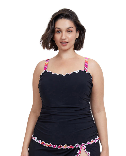 Front View Of Profile By Gottex Palm Springs Plus Size Sweetheart Underwire Tankini Top | PROFILE PALM SPRINGS BLACK