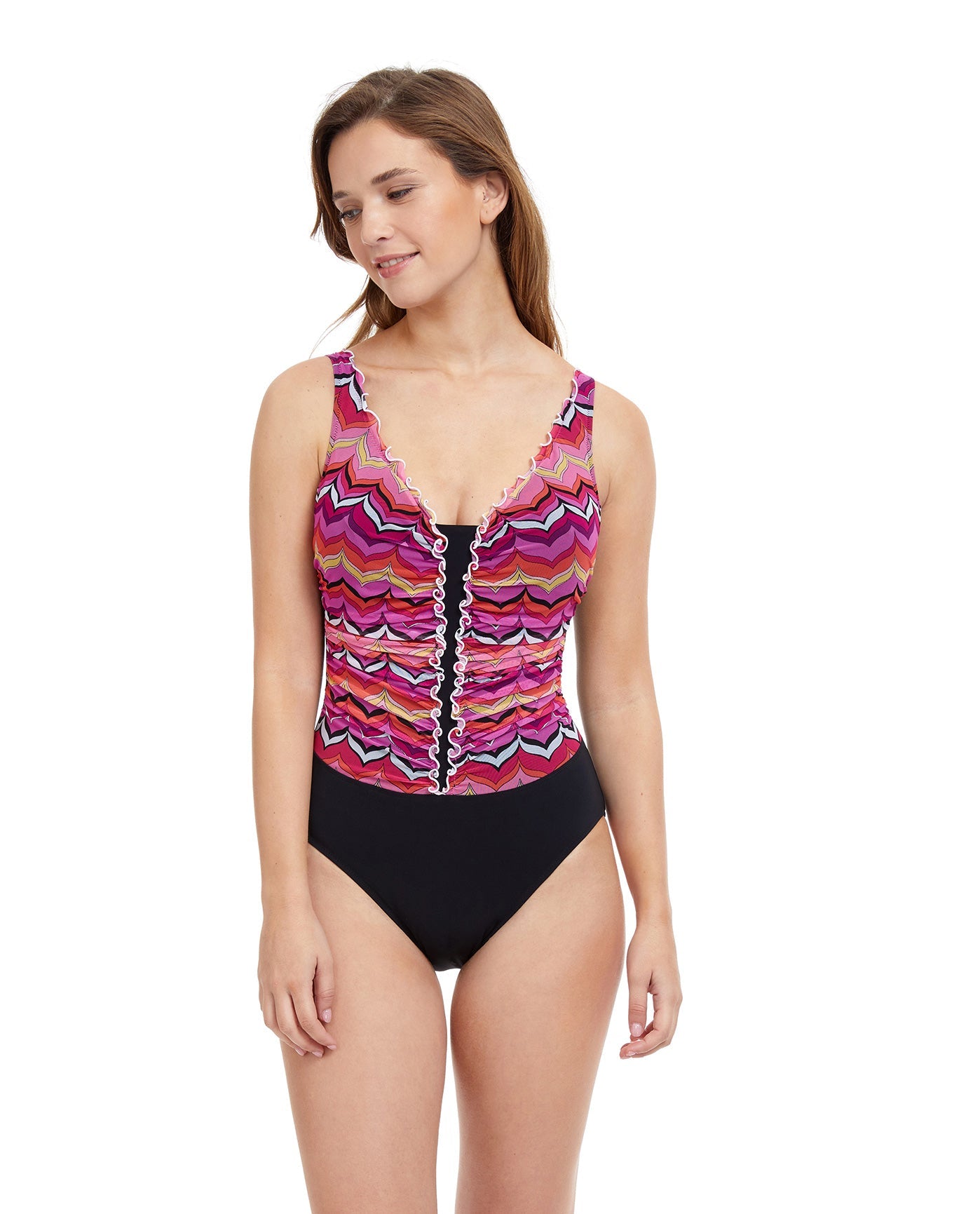 Front View Of Profile By Gottex Palm Springs V-Neck One Piece Swimsuit | PROFILE PALM SPRINGS PINK