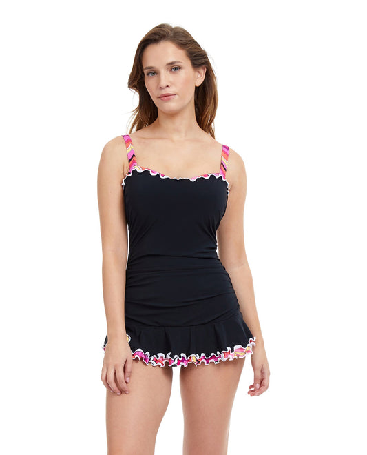 Front View Of Profile By Gottex Palm Springs D-Cup Underwire Swimdress | PROFILE PALM SPRINGS BLACK