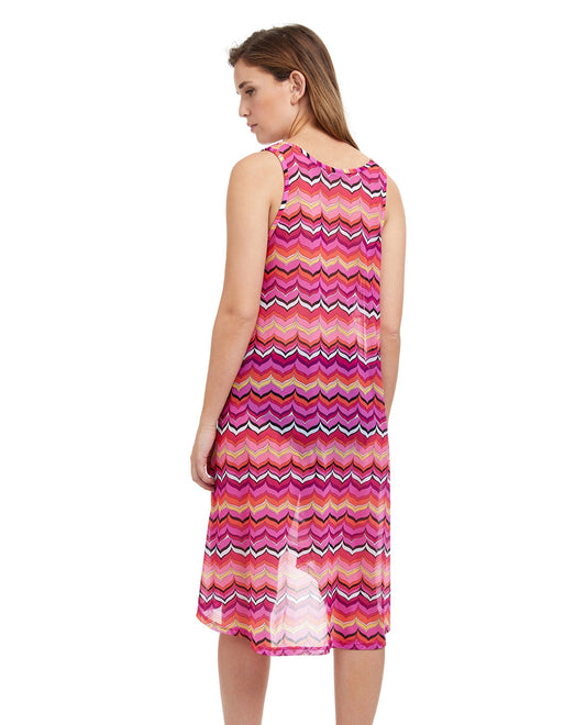 Back View Of Profile By Gottex Palm Springs High Low Mesh Beach Dress Cover Up | PROFILE PALM SPRINGS PINK