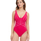 Front View Of Profile By Gottex Line Up V-Neck One Piece Swimsuit | PROFILE LINE UP DARK FUSCHIA