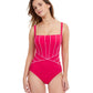 Front View Of Profile By Gottex Line Up D-Cup Square Neck One Piece Swimsuit | PROFILE LINE UP DARK FUSCHIA