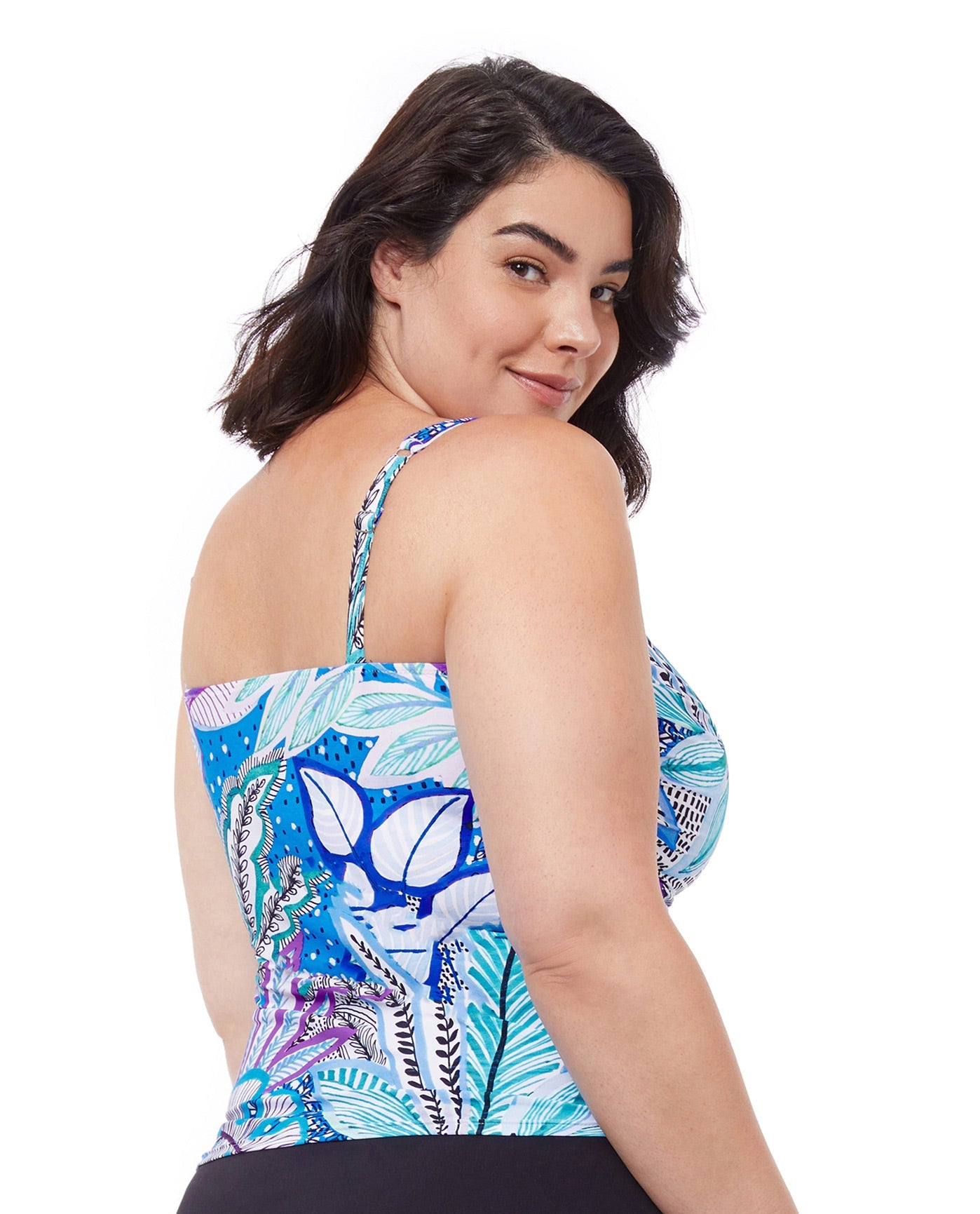 Back View Of Profile By Gottex Tropic Boom Shirred Underwire Tankini Top | PROFILE TROPIC BOOM BLUE