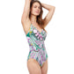 Side View Of Profile By Gottex Tropic Boom V-Neck Surplice One Piece Swimsuit | PROFILE TROPIC BOOM GREEN