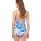 Back View Of Profile By Gottex Tropic Boom V-Neck Surplice One Piece Swimsuit | PROFILE TROPIC BOOM BLUE