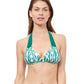 Front View Of Profile By Gottex Iota D-Cup Tie Back Bikini Top | PROFILE IOTA EMERALD AND WHITE