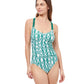 Front View Of Profile By Gottex Iota Round Neck One Piece Swimsuit | PROFILE IOTA EMERALD AND WHITE