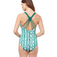 Back View Of Profile By Gottex Iota Round Neck One Piece Swimsuit | PROFILE IOTA EMERALD AND WHITE