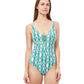 Front View Of Profile By Gottex Iota Deep V-Neck One Piece Swimsuit | PROFILE IOTA EMERALD AND WHITE