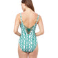 Back View Of Profile By Gottex Iota Deep V-Neck One Piece Swimsuit | PROFILE IOTA EMERALD AND WHITE