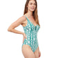 Side View Of Profile By Gottex Iota Deep V-Neck One Piece Swimsuit | PROFILE IOTA EMERALD AND WHITE
