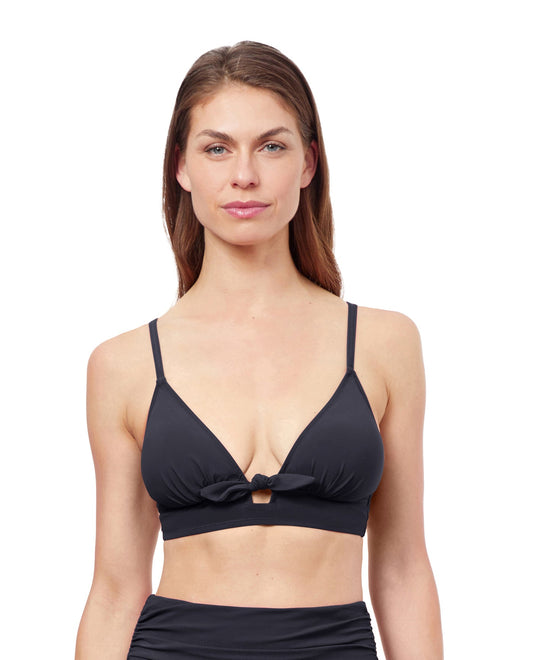 Front View Of Profile By Gottex Dandy Banded Bikini Top | PROFILE DANDY BLACK