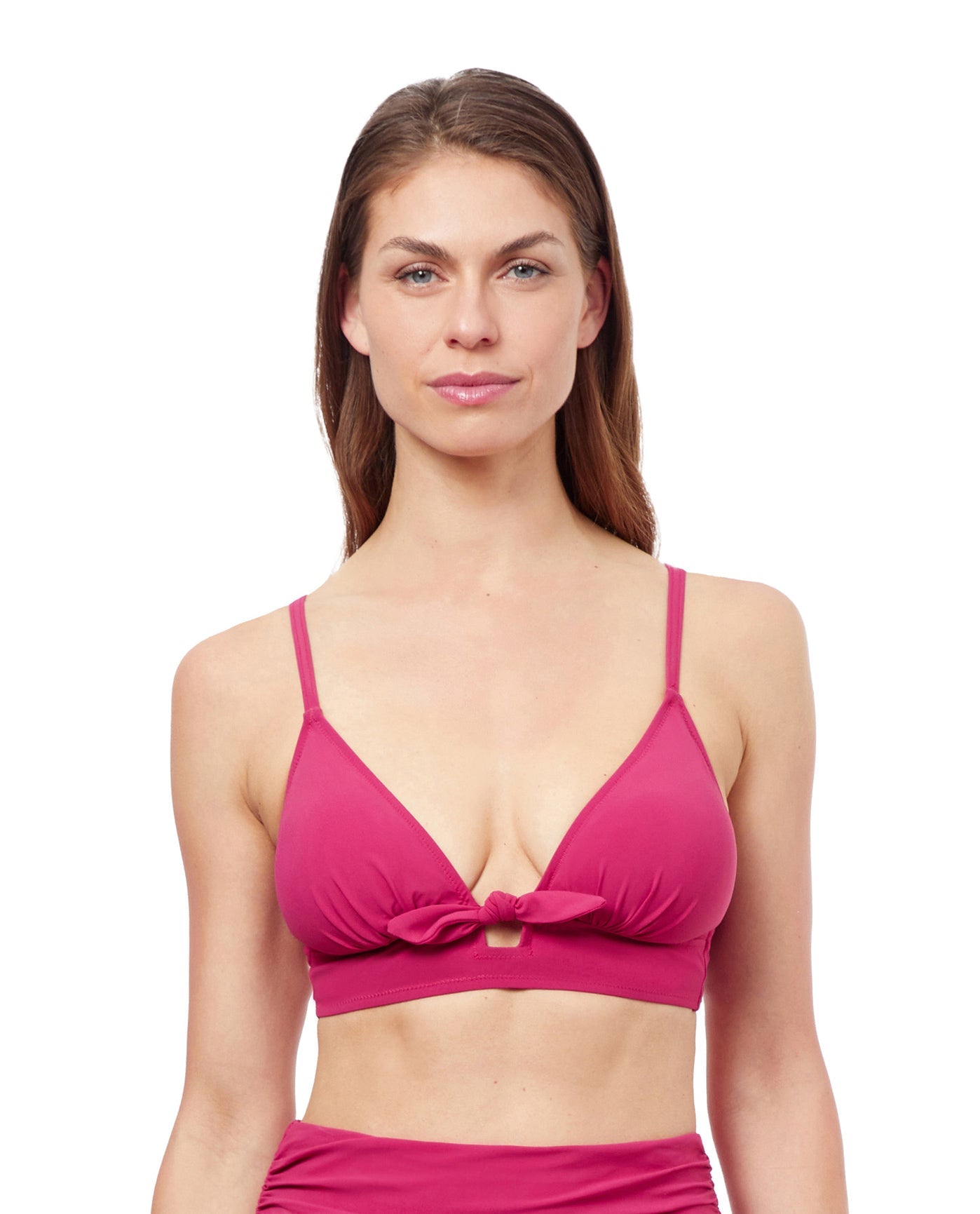 Front View Of Profile By Gottex Dandy Banded Bikini Top | PROFILE DANDY CHERRY