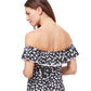 Back View Of Profile By Gottex Summer Time Off The Shoulder Shirred Tankini Top | PROFILE SUMMER TIME BLACK AND WHITE