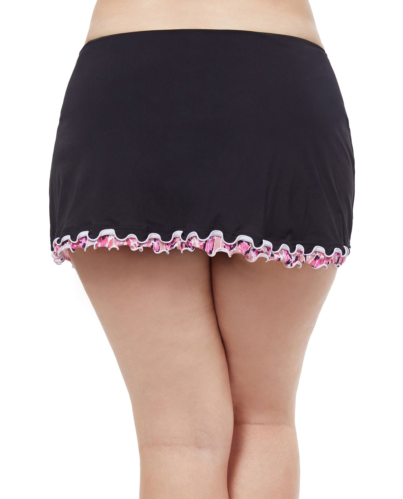 Back View Of Profile By Gottex Pretty Wild Plus Size Side Slit Cinch Swim Skirt | PROFILE PRETTY WILD BLACK
