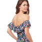 Back View Of Profile By Gottex Flora Off-The-Shoulder Shirred Tankini Top | PROFILE FLORA BLACK