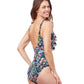 Back View Of Profile By Gottex Flora V-Neck Surplice Ruffle One Piece Swimsuit | PROFILE FLORA BLACK