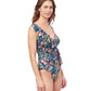 Side View Of Profile By Gottex Flora V-Neck Surplice Ruffle One Piece Swimsuit | PROFILE FLORA BLACK