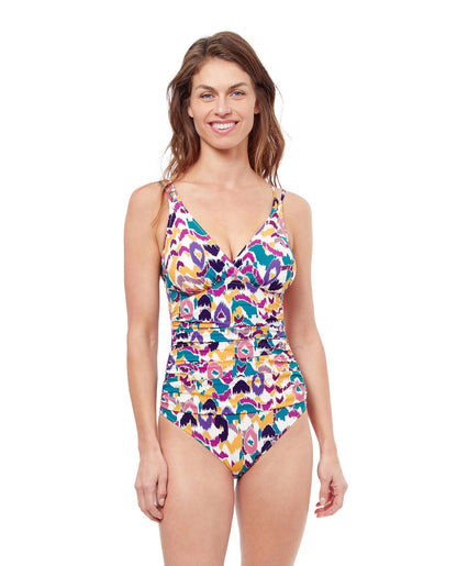 Front View Of Profile By Gottex Echo V-Neck One Piece Swimsuit | PROFILE ECHO WHITE