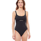 Front View Of Profile By Gottex Unchain My Heart Round Neck One Piece Swimsuit | PROFILE UNCHAIN MY HEART BLACK