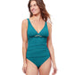 Front View Of Profile By Gottex Unchain My Heart D-Cup Plunge V-Neck One Piece Swimsuit | PROFILE UNCHAIN MY HEART TEAL