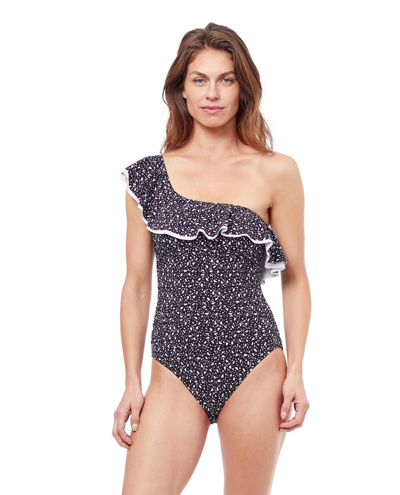 Front View Of Profile By Gottex Bash Ruffle One Shoulder One Piece Swimsuit | PROFILE BASH