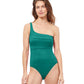 Front View Of Profile By Gottex Phoebe One Shoulder One Piece Swimsuit | PROFILE PHOEBE EMERALD