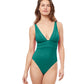 Front View Of Profile By Gottex Phoebe Deep V-Neck One Piece Swimsuit | PROFILE PHOEBE EMERALD