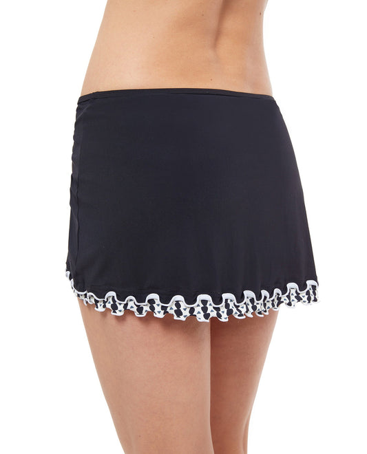 Back View Of Profile By Gottex Enya Side Slit Swim Skirt | PROFILE ENYA BLACK AND WHITE